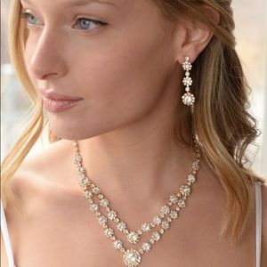 Regal Gold ✨ Two Row Rhinestone 💎Necklace & Earrings Set LuxFashionGalleria.com